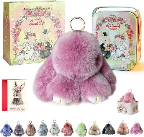 Easter Bunny Keychain with Tin, Handmade Soft Bunny Keychain with Card & Bag for Women Girls Kids in Saudi Arabia