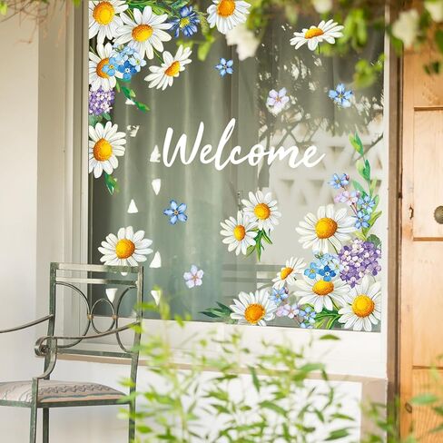 JarThenaAMCS 35.4 x 13.8'' Extra Large Spring Floral Window Clings Daisy Hydrangea Flower Welcome Glass Decal Stickers for Summer Home Office Classroom Shop Party Wall Decor,2 Sheets in Saudi Arabia