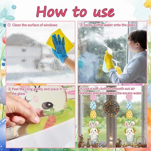 Easter Window Clings Decorations, Large Cute Fun Easter Bunny Eggs Potted Window Decals for Home Office School Slide Glass Door Storefronts, Double Sided Rustic Rabbit Vibrant Colored Eggs in Kuwait