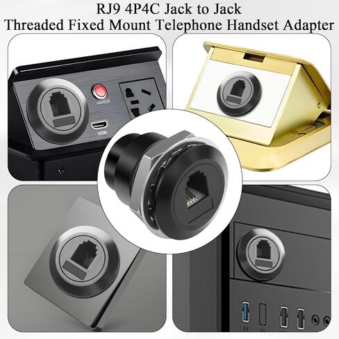 QIANRENON RJ9 Threaded Fixed Telephone Line Socket Adapter RJ9 4P4C Female to Female Embedded Bulkhead Mount Telephone Handset Connector 7.5mm Narrow, for Extension RJ 9 Port in Saudi Arabia
