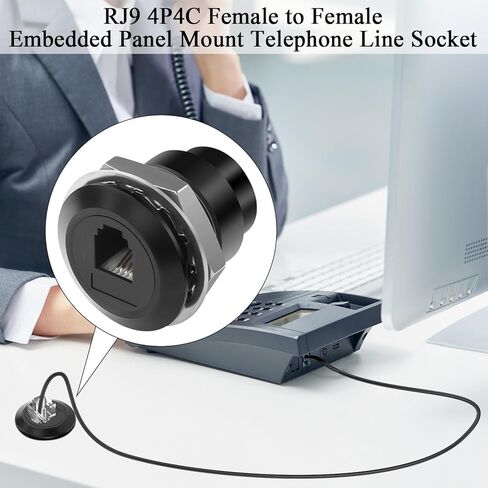 QIANRENON RJ9 Threaded Fixed Telephone Line Socket Adapter RJ9 4P4C Female to Female Embedded Bulkhead Mount Telephone Handset Connector 7.5mm Narrow, for Extension RJ 9 Port in Saudi Arabia