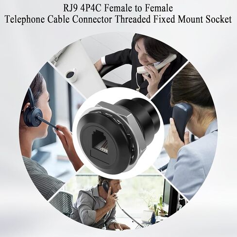 QIANRENON RJ9 Threaded Fixed Telephone Line Socket Adapter RJ9 4P4C Female to Female Embedded Bulkhead Mount Telephone Handset Connector 7.5mm Narrow, for Extension RJ 9 Port in Saudi Arabia