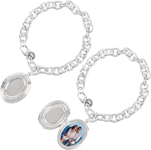 2 Pack Oval Photo Frame Locket Charm Bracelet Link for Wome Silver in Saudi Arabia