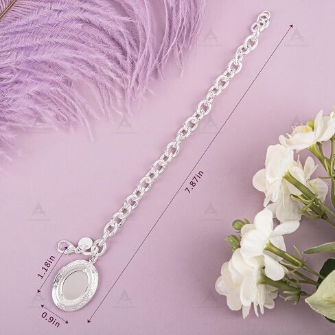 2 Pack Oval Photo Frame Locket Charm Bracelet Link for Wome Silver in Saudi Arabia