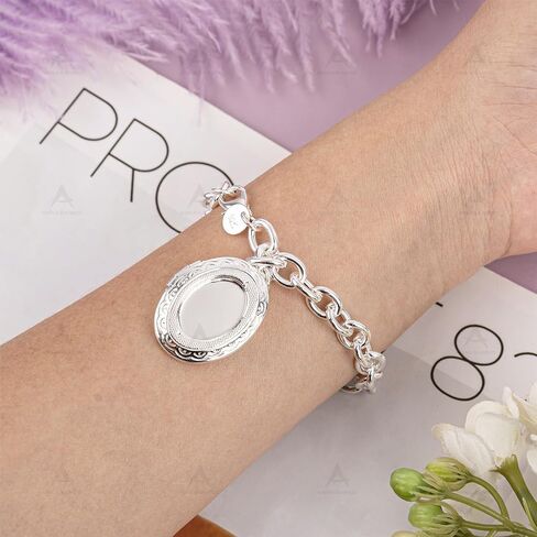 2 Pack Oval Photo Frame Locket Charm Bracelet Link for Wome Silver in Saudi Arabia
