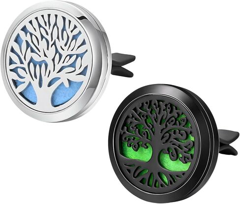 2PCS 30mm Car Diffuser Vent Clips, Tree of Life Aromatherapy Essential Oil Diffuser Locket with 12 Felt Pads, Stainless Steel Car Diffuser Locket Air Freshener (Black) in Saudi Arabia