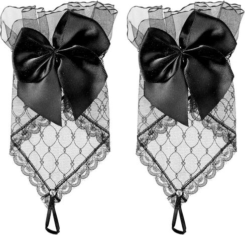 Yolev Black Lace Gloves for Women Short Bow Lace Fingerless Gloves Floral Mesh Tea Party Gloves for Women Bride Cosplay Funeral Prom Wedding Gloves in Saudi Arabia
