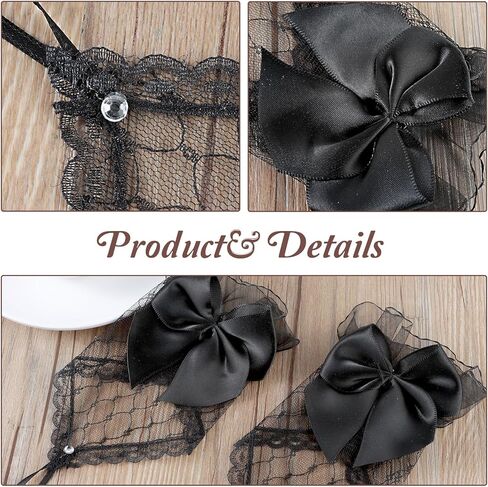 Yolev Black Lace Gloves for Women Short Bow Lace Fingerless Gloves Floral Mesh Tea Party Gloves for Women Bride Cosplay Funeral Prom Wedding Gloves in Saudi Arabia