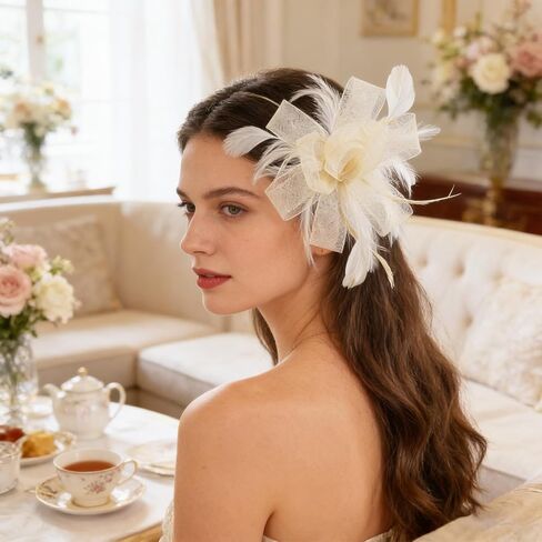 Womens Fascinator Hat Headpiece Tea Party Flower Hair Clip 20s Vintage Wedding Hair Accessories for Wedding Cocktail in Saudi Arabia