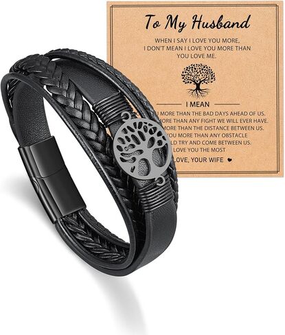 UNGENT THEM Leather Tree of life Bracelets for Men Husband, Grandpa, Fathers' Day Birthday Christmas Valentine's Day Gifts for Men in Saudi Arabia