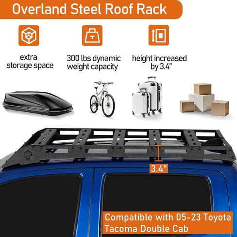 Hooke Road Double Cab Tacoma Roof Rack Steel Cross Bars for 2005-2023 Toyota Tacoma 2nd 3rd Gen, Overland Rooftop Cargo Carrier Basket in Saudi Arabia