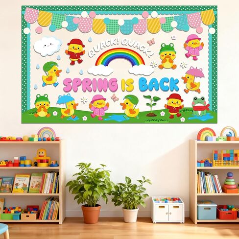 104 قطعة من ديكورات لوحة النشرات الربيعية، مجموعة ديكورات لوحة نشرات البط الربيعي، ديكورات الربيع الممطرة بسحابة قوس قزح للمكتب والفصول الدراسية والمنزل، الربيع يعود إلى ديكورات لوحة الإعلانات in Kuwait