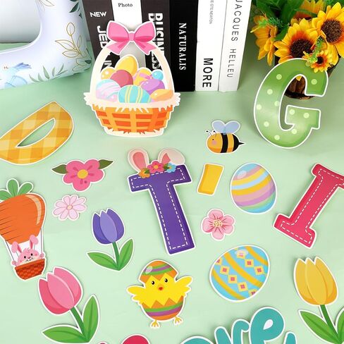 Konsait 67Pcs Easter Bulletin Board Decorations Set, Spring Flowers Borders 3D Eggs Cutouts for School Home Office, Easter Decorations in Saudi Arabia
