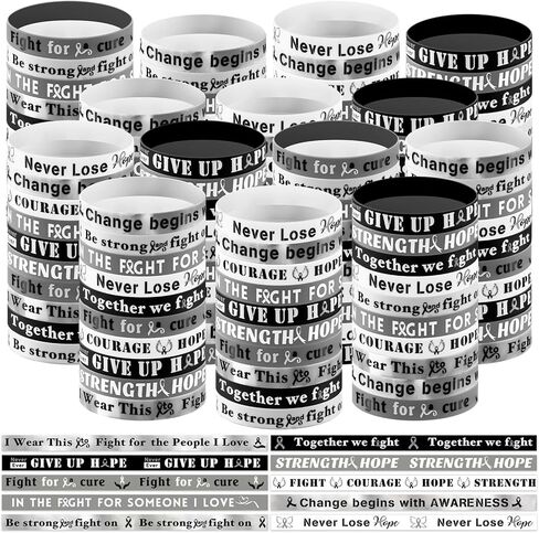 200pcs Lung Cancer Awareness Bracelets Bulk White Ribbon Silicone Bracelets Inspirational Brain Bone Lung Cancer Awareness Wristband for Women Men Public Fundraising Charity Campaign in Saudi Arabia