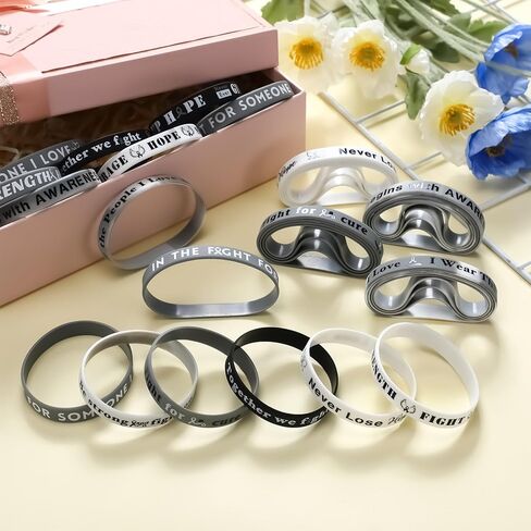 200pcs Lung Cancer Awareness Bracelets Bulk White Ribbon Silicone Bracelets Inspirational Brain Bone Lung Cancer Awareness Wristband for Women Men Public Fundraising Charity Campaign in Saudi Arabia