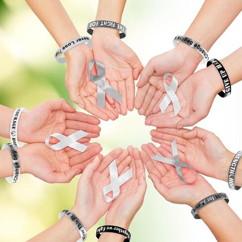 200pcs Lung Cancer Awareness Bracelets Bulk White Ribbon Silicone Bracelets Inspirational Brain Bone Lung Cancer Awareness Wristband for Women Men Public Fundraising Charity Campaign in Saudi Arabia