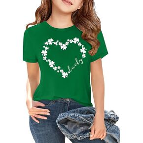 Kids St Patrick's Day Shirts Girls Irish Clover Print T Shirt Paddy's Day Shirt Shamrock Short Sleeve Tops 5-14y in Kuwait