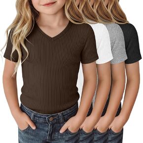 4 Pack Toddler Girls' Shirts Cotton Short Sleeve Ribbed V Neck Tops Kids Soft Cute Summer Clothes Basic Tees 18m-5t in Saudi Arabia
