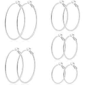 5 Pairs Silver Hoop Earrings for Women, 30/40/50/60/70 mm Hypoallergenic Hoop Earrings, Lightweight Dangle Set Stainless Steel Earrings in Saudi Arabia