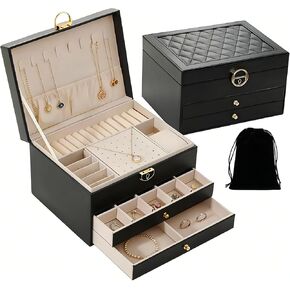 YOLAH Spacious 3-Layer Jewelry Organizer jewelry box features a smart 3-layer design with multiple:compartments to neatly organize rings, necklaces, bracelets, watches, tangling and damage. in Saudi Arabia