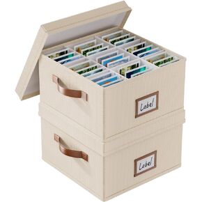 Decorative Photo Storage Box - 2Pcs Photo Organizer with Dividers , Linen Fabric Picture Box for Photos Up to 2000 Pictures and 4x6 Photos Memory Keepsake Organizer for Photos us to Photo Stamp Card in Saudi Arabia
