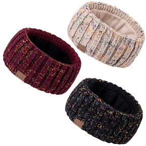 عصابات رأس شتوية للنساء، 3 قطع، تدفئة الأذن للنساء، عصابة رأس من الصوف السميك ومبطنة بالصوف السميك، واقيات أذن دافئة للطقس البارد (أسود وبيج ورمادي داكن) in Kuwait