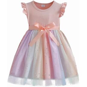 UPlee 2-6T Toddler Girl Tulle Dress Kids Summer Ruffle Sleeve Tutu Dresses in Saudi Arabia