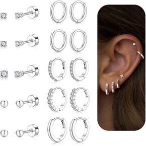 Turandoss Gold Hoop Earrings for Women, Hypoallergenic 14K Gold Plated Stud Hoop Earrings Flat Back Cartilage Cubic Zirconia Earring Stacks for Multiple Piercing Earrings for Women in Kuwait