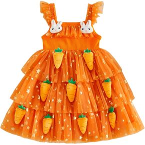 Toddler Girl Easter Dress Flutter Sleeve Carrot Bunny Decor Tulle Tutu Princess Dress Birthday Party Wedding Pageant in Saudi Arabia