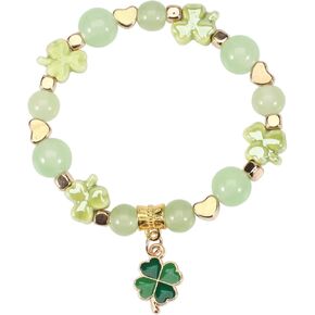 St. Patrick's Day Accessories Lucky Shamrock Bracelet Small Fresh Green Clover Pendant Irish Festival Beaded Bracelet Gold Bracelets for Women in Kuwait
