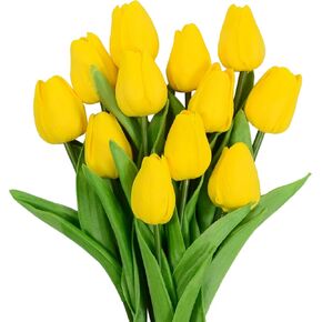 الزهرة الأبدية 12 قطعة من زهور التوليب الصفراء الاصطناعية، 13.4 بوصة من زهور البولي يوريثان زهور التوليب المزيفة لربيع عيد الأم وعيد الفصح وعيد الحب في المنزل والمطبخ وديكورات طاولة الطعام in Kuwait