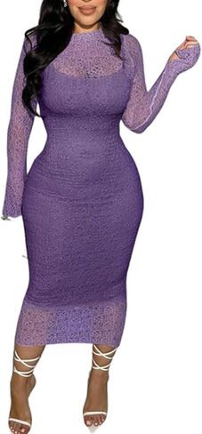 طقم فستان دانتيل نسائي مكون من قطعتين أنيق بقصة ضيقة شفافة من خلال فستان متوسط ​​الطول وحفلات أعياد الميلاد وحفلات الكوكتيل وحفلات الزفاف in Kuwait