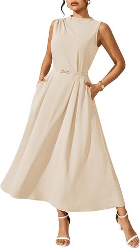 Pink Queen Business Casual Dress for Women 2026 Summer Office Work Midi Sleeveless A Line Empire Waist Cocktail Church Dress in Saudi Arabia