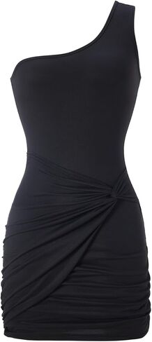 Women's One Shoulder Cocktail Dress Elegant Ruched Twist Front Bodycon Mini Evening Party Dresses in Saudi Arabia