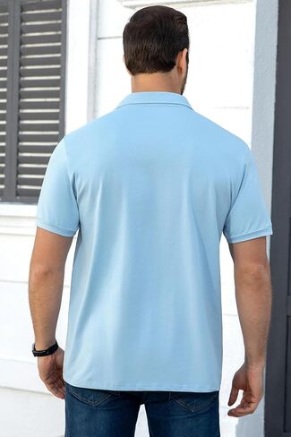 Men's Casual Polo Shirts Summer Short Sleeve Contrast Stripe Collared Golf Polos Tee Shirt with Pocket in Saudi Arabia