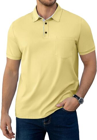 Men's Casual Polo Shirts Summer Short Sleeve Contrast Stripe Collared Golf Polos Tee Shirt with Pocket in Saudi Arabia