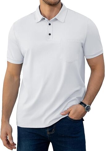Men's Casual Polo Shirts Summer Short Sleeve Contrast Stripe Collared Golf Polos Tee Shirt with Pocket in Saudi Arabia