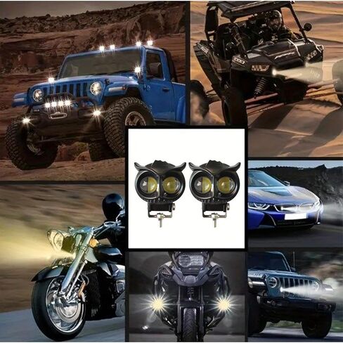 LED Motorcycle Headlight | Motorcycle Owl Headlight LED Spot Light | Adjustable Waterproof Flashlights for Car SUV Boat Truck Tractor Vehicle Rider Urban Automotive in Saudi Arabia