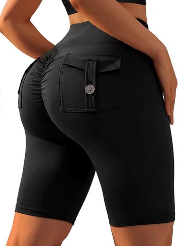 Avanova Women Booty Biker Shorts with Pockets Scrunch Butt Lifting Shorts Knee Length for Gym Workout Athletic in Saudi Arabia