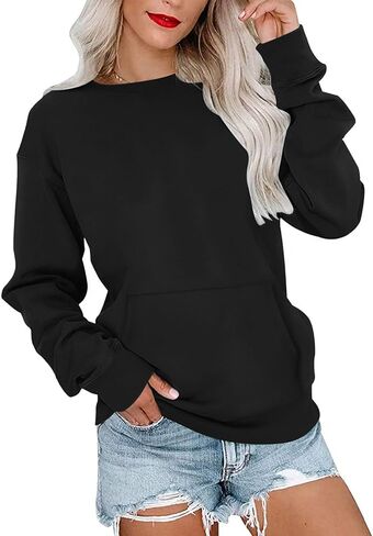 MISFAY Womens Oversized Sweatshirt Casual Long Sleeve Crewneck Hoodie Solid Pullover Lightweight Loose Tops with Pocket in Kuwait