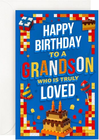 بطاقة عيد ميلاد Prime Greetings Grandson، مصنوعة في أمريكا، مخزون بطاقات سميك مع ظرف ممتاز معبأ في بريد عرض تقديمي قابل لإعادة الاستخدام، صديق للبيئة، 5 بوصة × 7.75 بوصة in Saudi Arabia