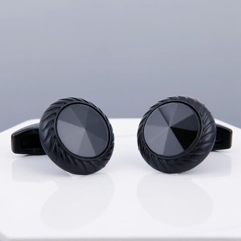 Rockyu Cufflinks for Men Black Tire Design Stainless Steel with Diamond Shaped Center for Weddings Business and Special Occasions in Kuwait