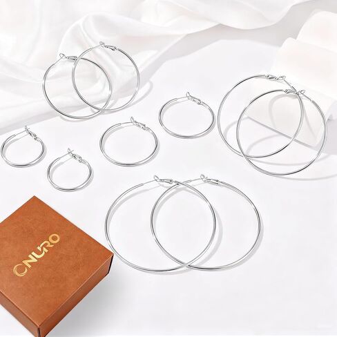 5 Pairs Silver Hoop Earrings for Women, 30/40/50/60/70 mm Hypoallergenic Hoop Earrings, Lightweight Dangle Set Stainless Steel Earrings in Saudi Arabia
