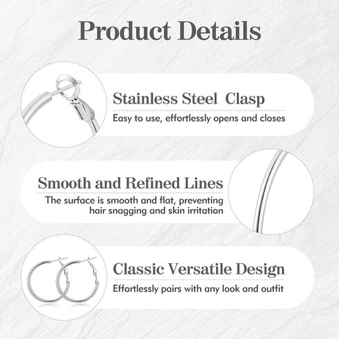 5 Pairs Silver Hoop Earrings for Women, 30/40/50/60/70 mm Hypoallergenic Hoop Earrings, Lightweight Dangle Set Stainless Steel Earrings in Saudi Arabia