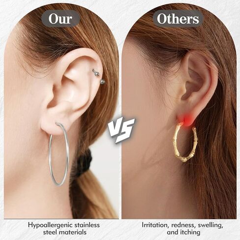 5 Pairs Silver Hoop Earrings for Women, 30/40/50/60/70 mm Hypoallergenic Hoop Earrings, Lightweight Dangle Set Stainless Steel Earrings in Saudi Arabia