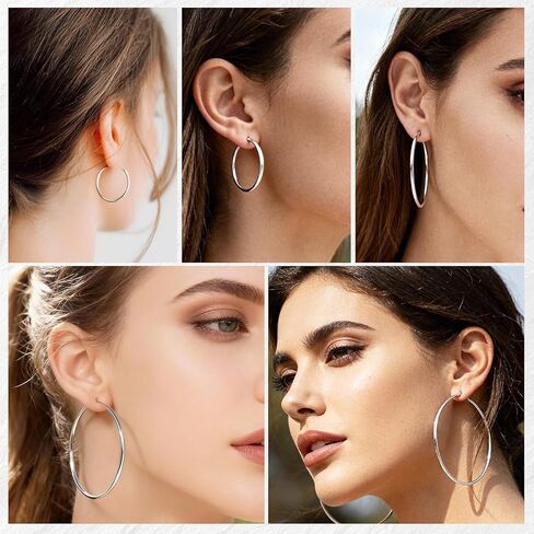 5 Pairs Silver Hoop Earrings for Women, 30/40/50/60/70 mm Hypoallergenic Hoop Earrings, Lightweight Dangle Set Stainless Steel Earrings in Saudi Arabia