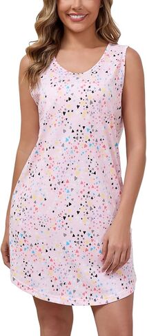 PNAEONG Nightgowns for Women Cotton Round Neck Nightshirts Sleeveless Sleepwear Casual Print Sleepdress in Saudi Arabia
