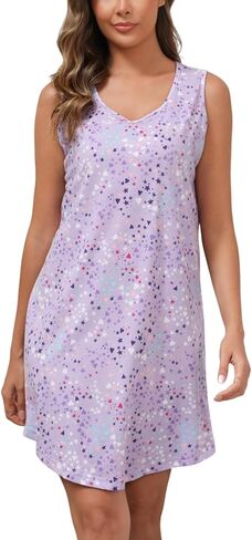 PNAEONG Nightgowns for Women Cotton Round Neck Nightshirts Sleeveless Sleepwear Casual Print Sleepdress in Saudi Arabia
