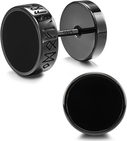 FEEL STYLE 925 الفضة الاسترليني / الفولاذ المقاوم للصدأ فايكنغ رون أقراط للرجال النساء الطبيعية الأسود الجزع شقة الظهر أقراط مجوهرات هدايا هيبوالرجينيك in Kuwait