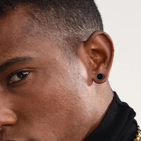 FEEL STYLE 925 الفضة الاسترليني / الفولاذ المقاوم للصدأ فايكنغ رون أقراط للرجال النساء الطبيعية الأسود الجزع شقة الظهر أقراط مجوهرات هدايا هيبوالرجينيك in Kuwait